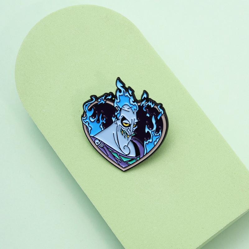 Expressive Shaped Heart Brooch With Blue Flame Cartoon Character For Trendy Outfit Accents