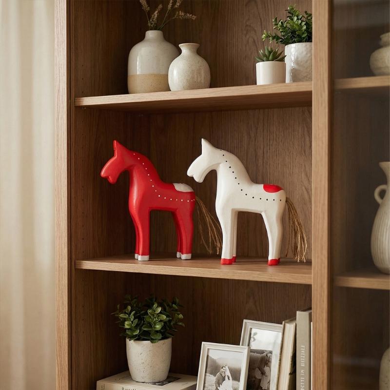 Wooden Horse Statue Sculptures Decorative Animal Figurines Tabletop Ornament for Office Home Decorations Birthday Gift