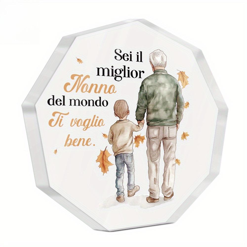 Italian Nonagon Acrylic Sign - You Are the Best Grandpa in the World Bilingual English/ Italian Text, Contemporary Farmhouse Table Decor for Home 10*10cm