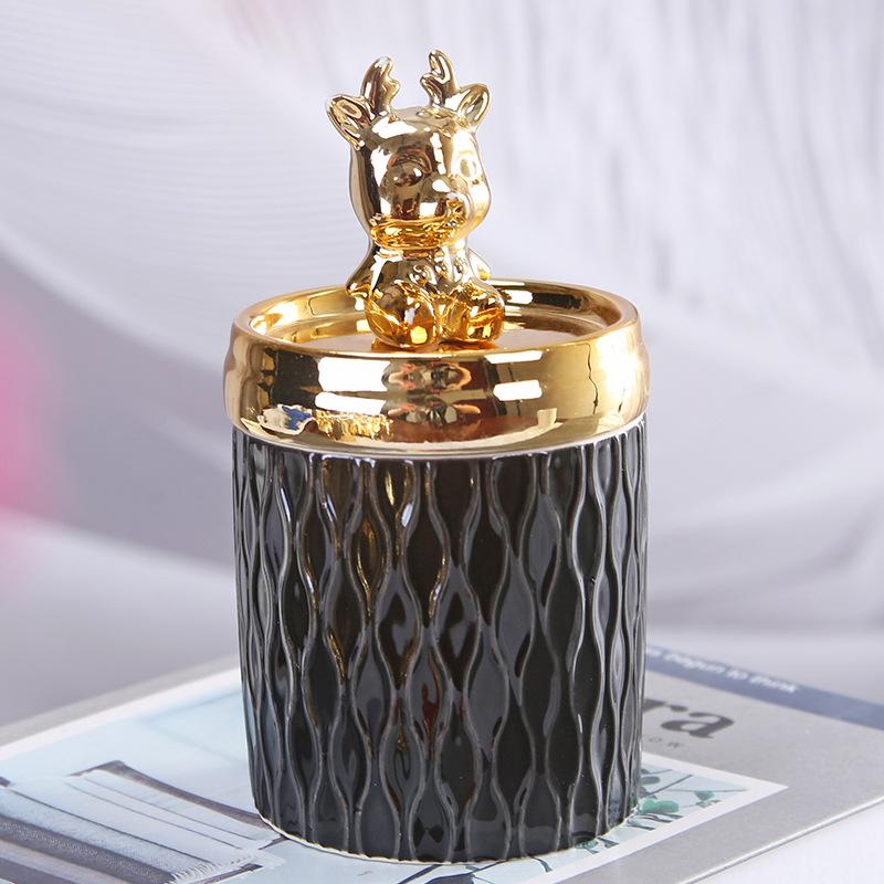 Electroplated Bird Ceramic Decorative Jar with Lid, Candle Jar, Aromatherapy Cup, Jewelry Storage Box, Handicraft Ornament