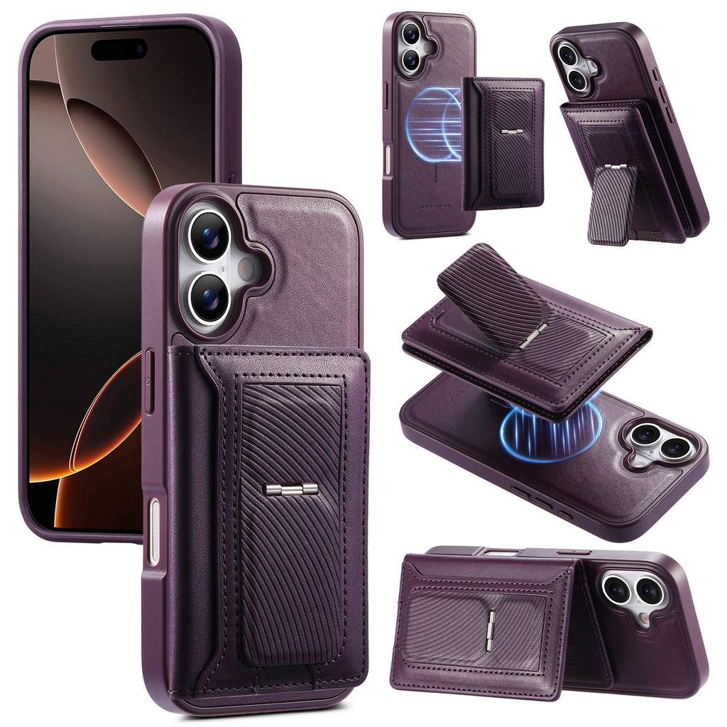 CASENEO For iPhone 17 Detachable Magnetic Phone Case with Card Holder Kickstand TPU PU Leather PC Phone Cover Compatible with MagSafe