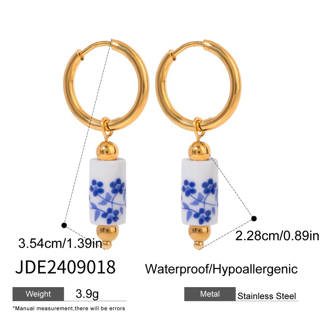 Youthway Flower Heart Ceramic Drop Dangle Stainless Steel Earrings Party Charm Romantic Jewelry for Women Gift