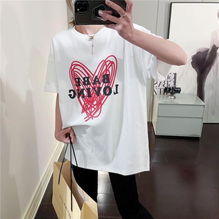 

Pure cotton 2025 summer new fashion Hong Kong style loose printing short-sleeved T-shirt women s versatile top t-shirt tide S