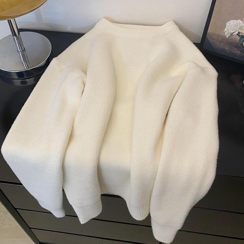 

Soft waxy raccoon velvet white sweater women s loose autumn and winter lazy inside with bottom pullover wool knitted sweater one size fits all