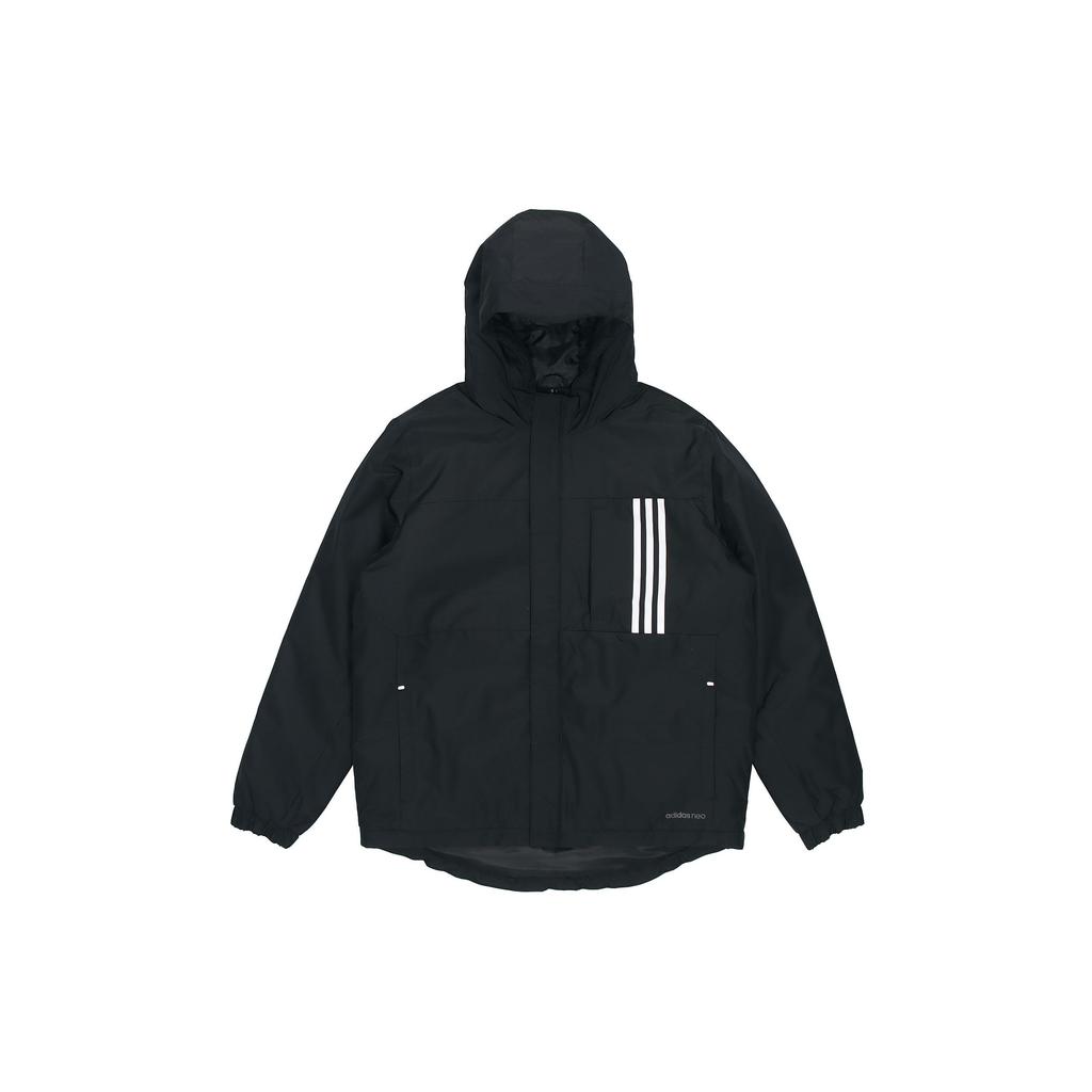 Adidas Neo Striped Print Sports Hooded Cotton Jacket Winter Men Jacket Black H45251