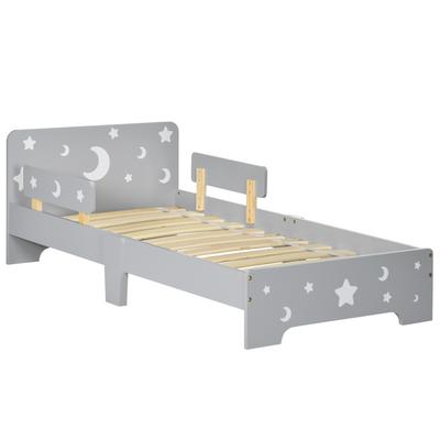 Kids Toddler Bed, with Star and Moon Patterns, Side Rails, for Ages 3-6 Years - Grey