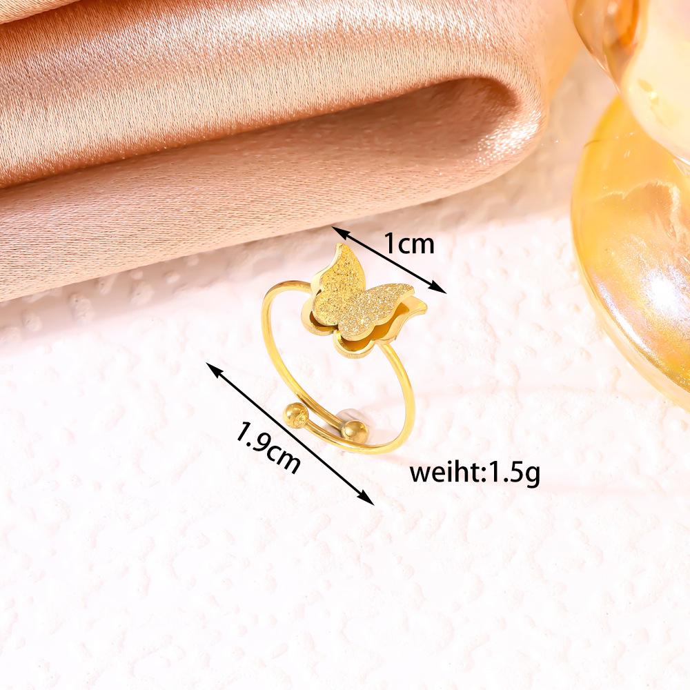 Frosted Double-layer Butterfly Adjustable Ring