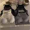 Koreansk Version Kvinder Tanktoppe Tråd Ensfarvet Afslappet Mode Crop Top med Brystpude Stribet Ærmeløs Ydertøj Basis Camisole