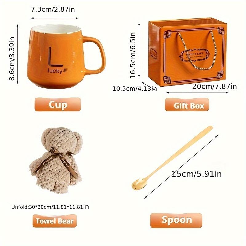 4 In 1 Ceramic Coffee Cup Set With Towel Bear & Spoon For Weddings, Birthdays, And Special Occasions - Includes Gift Box