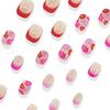 Press On Nail Short Almond Fake Nail French Full Cover Acrylic False Nail Valentine Design Fake Nail for Women and Girls