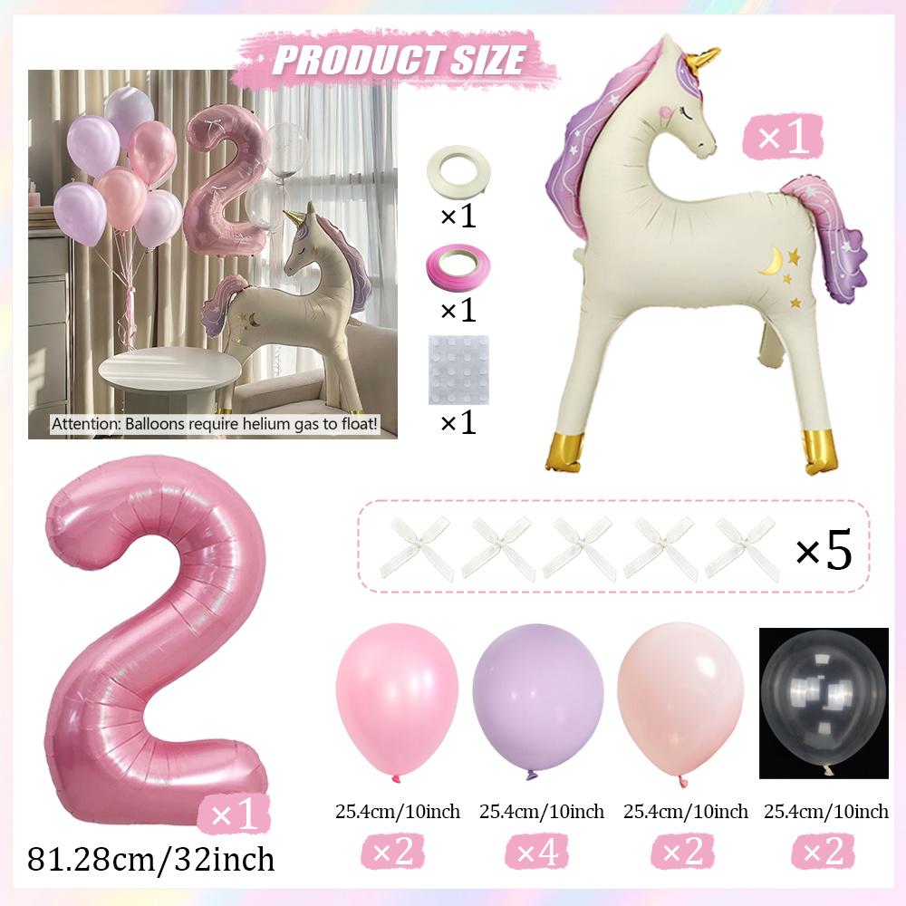 20pcs Standing Unicorn Horse Balloon Set 32 Inch Pink Number 0-9 Foil Balloons Standing Pegasus Birthday Party Decoration