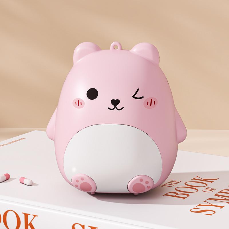 

Cute cartoon animal medicine box portable medicine storage box transparent mini medicine box розовый