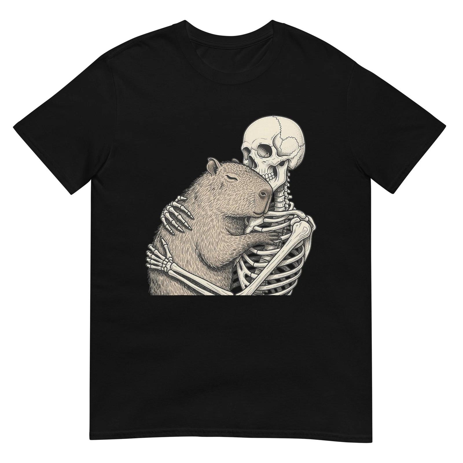Skeleton Hugging Capybara Halloween Capy Lover Spooky Season T-Shirt 2XL