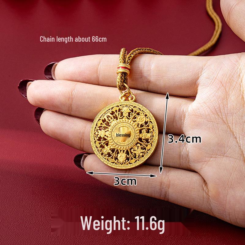Vietnam Heritage Eight Treasures Compass Necklace – Hollow Fu Character Round Pendant, Long-Lasting Color Jewelry