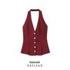 Spring 2025 Women's European & American Fashion: Simple Pearl Button Chunky Knit Halter Top