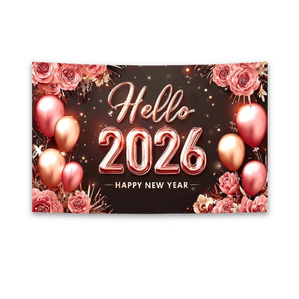 Black Gold Party Backdrop Glitter Pink Event Decoration 2026 New Year Banner Family Portrait
