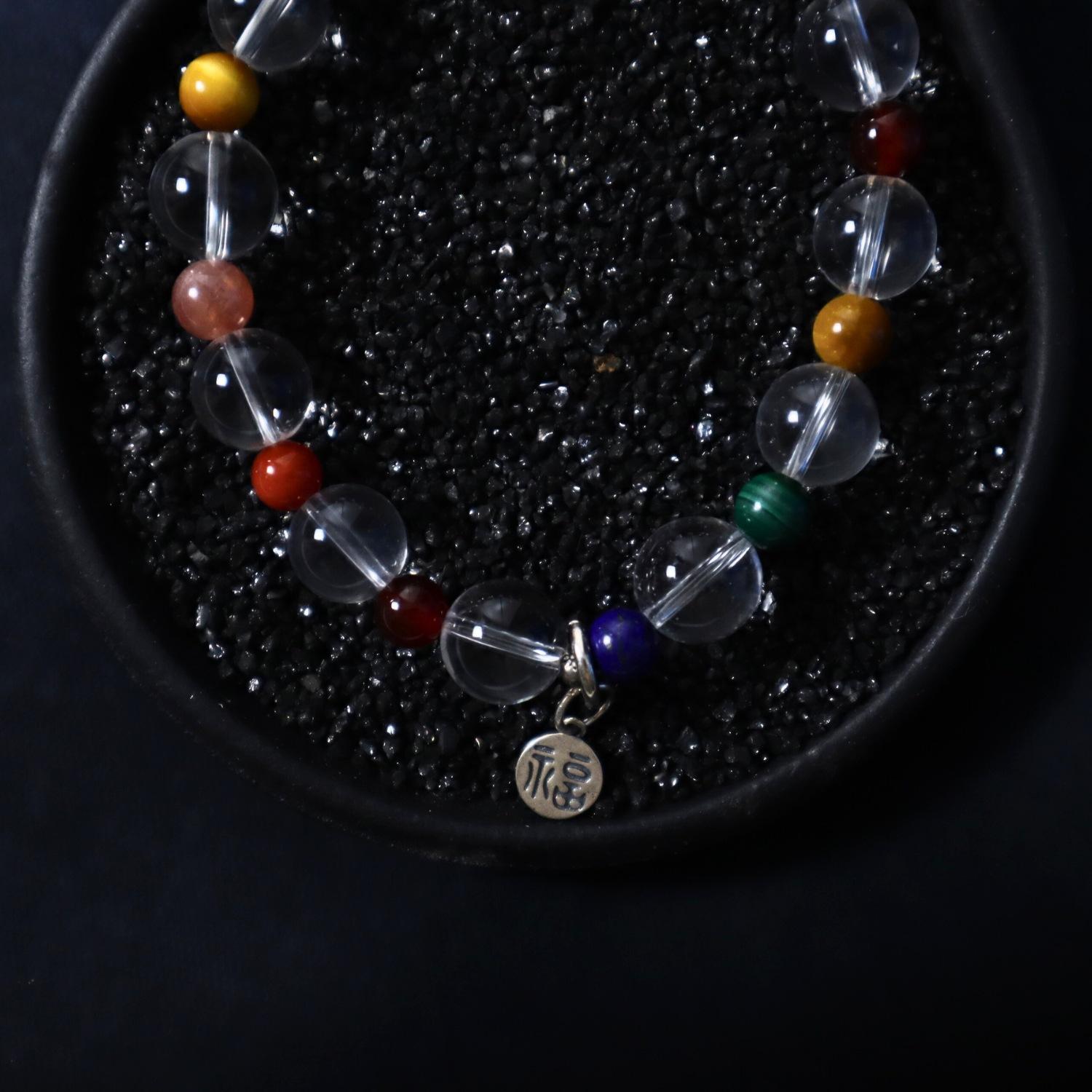 Natural white crystal bracelet, rainbow multi-gemstone crystal bracelet, designer piece for women, niche style Pure Heart Rainbow Radian