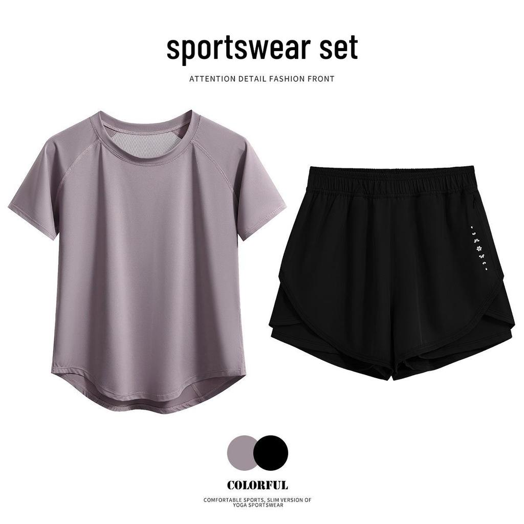 Women's Quick-Dry Yoga Set: Short Sleeve & Shorts - Slim-Fit, Elastic Activewear for Outdoor Sports