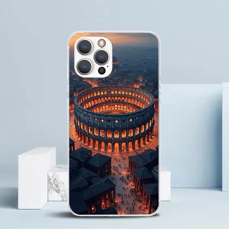 

Roman Colosseum Soft Cover for iPhone 16 17 Air 15 14 Pro Max 16E Phone Case 13 Mini 12 11 7 SE 8 Print Pattern Fit Cases 16 17 iPhone 17 Air