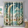 2pcs Elegant Islamic Mosque & Lantern Curtains, Ideal for Ramadan/Eid Window Decor,Rod Pocket Curtains