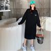 Dammode Höst Vinter Långärmad O-Hals Lös Midjelinje Vardagsklänningar