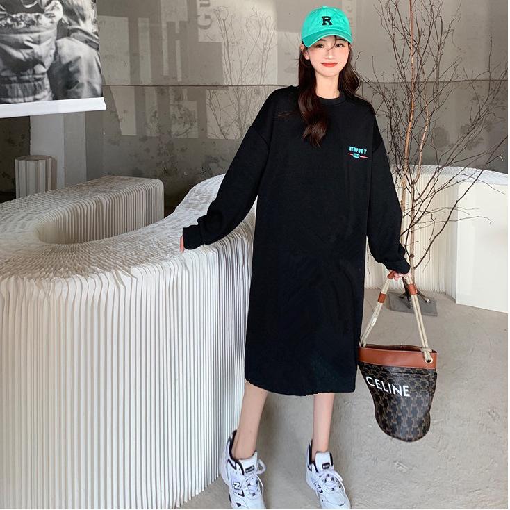 Women's Fashion Fall Winter Long Sleeve O-Neck Loose Waistline Casual Dresses