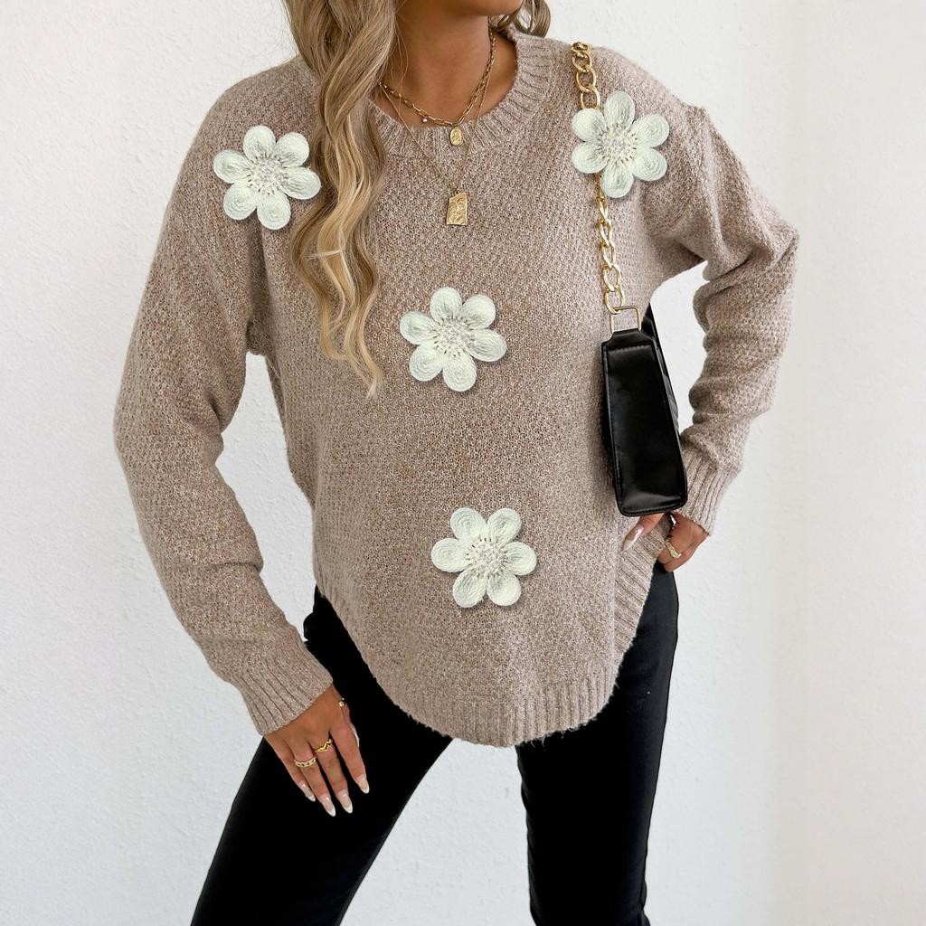 Women's T-Shirt Vintage Floral Print Round Neck Loose Long Sleeve Mid-Length Thumb Leak Top