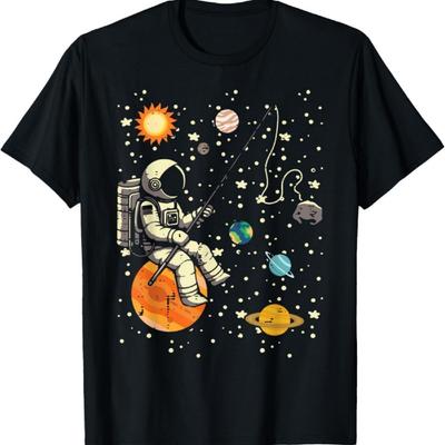 Astronauta Łowiący Planety Kosmos Galaktyka Mężczyźni Chłopcy Dzieci Kobiety Koszulka