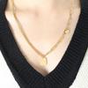 18K Gold-Plated Geometric Letter Pendant Necklace - Durable & Fashionable Titanium Steel Jewelry