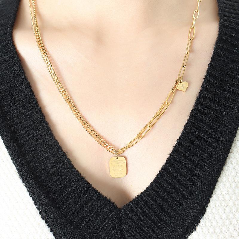 18K Gold-Plated Geometric Letter Pendant Necklace - Durable & Fashionable Titanium Steel Jewelry