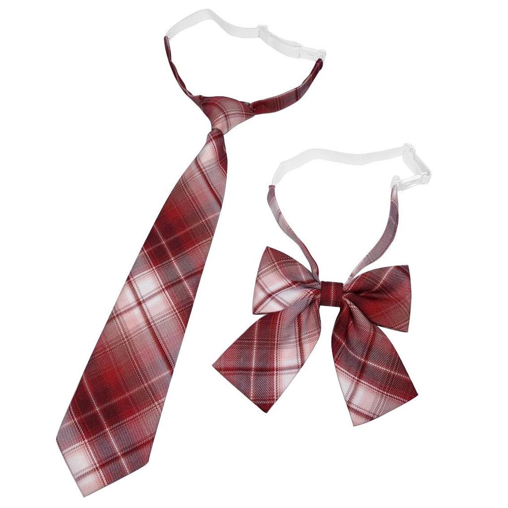 Unisex JK Collar Plaid Bowknot Flower Set - Polyester Cotton Student Uniform Accessory