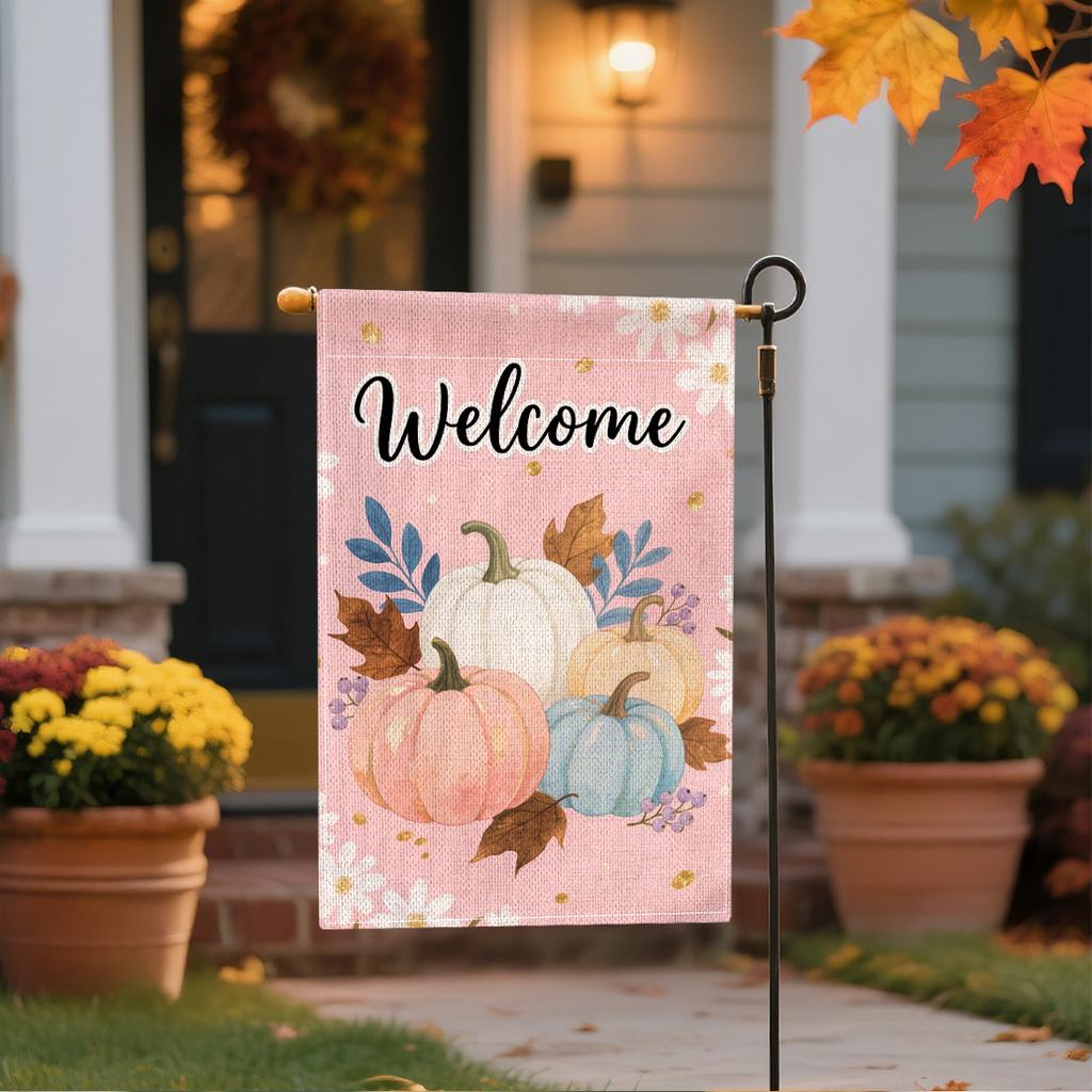 Autumn Harvest Welcome Garden Outdoor Decoration Flag, Thanksgiving Day Double-sided Yard Decoration (excluding Flagpole)