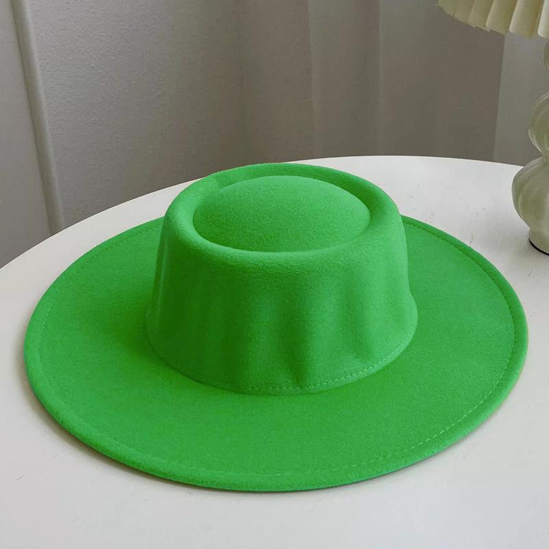 New Retro Imitation Wool Hat for Women Solid Color Versatile French Top Hat British Large Brim Dome Concave Felt Hat