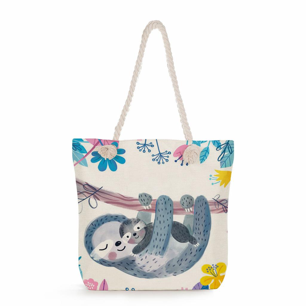 Multifunctional sloth Printed Thick Rope Shoulder Beach Bag Casual large capacity handbag 0121