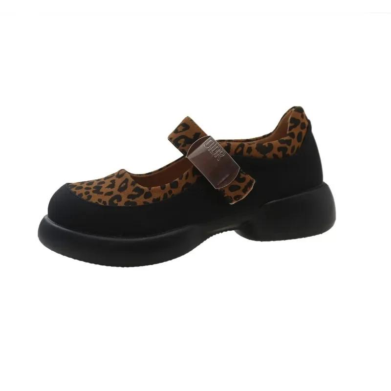 Shoes Female 2025 Hot Sale Buckle Strap Women's High Heels Fashion Leopard Print Office and Career New Round Toe Heels Women