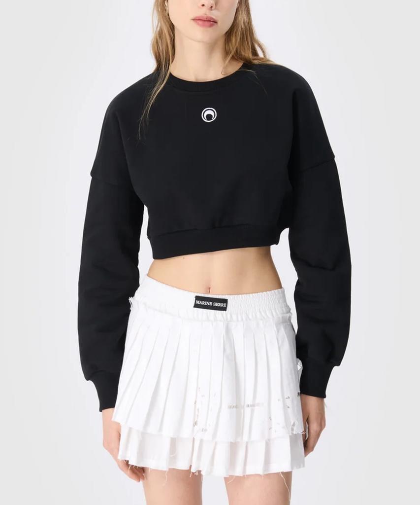 MARINE SERRE (W) Moon Logo Fleece Crop Sweatshirt Black