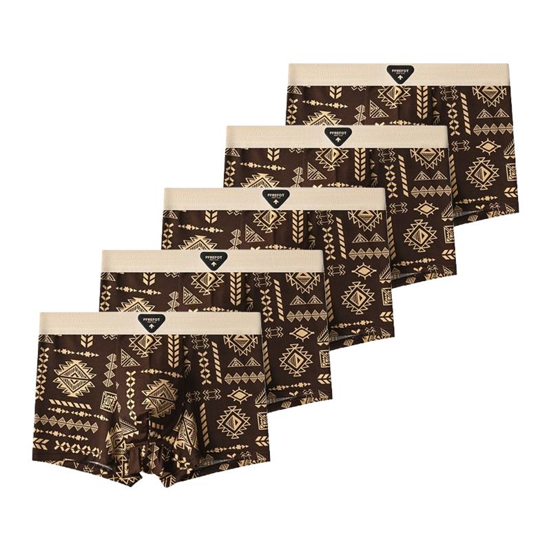 5 Pieces Men's Ice Silk Underwear Comfortable Boxer Briefs Teenager Retro Underpants Breathable Printing Boxers