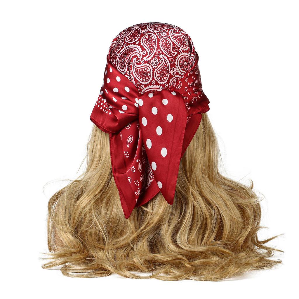 Women's French Retro Silk Cashew Scarf: Versatile Square Ribbon Headscarf
