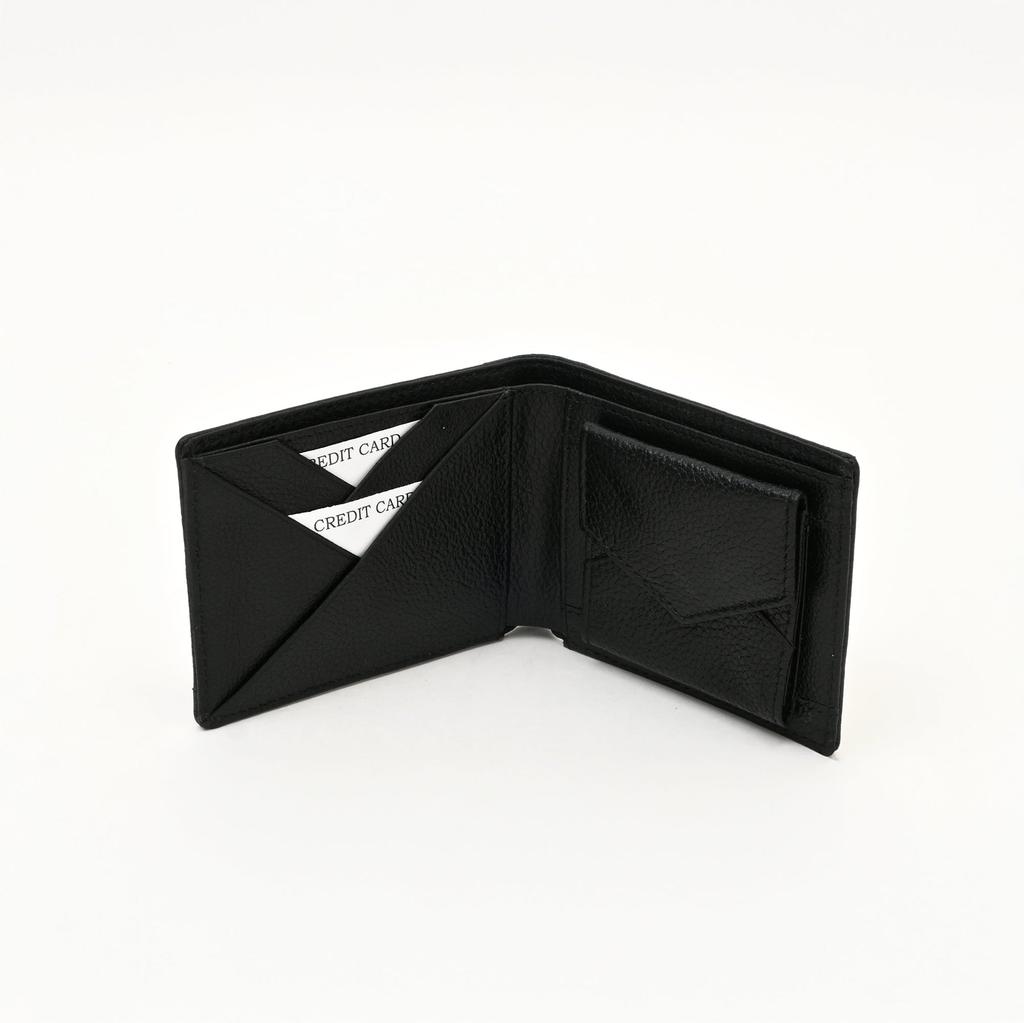 Leather Wallet 1S Grablk -Premium Grained Black Napa Leather Men's Wallet with Coin Pocket & 6 Card Slots