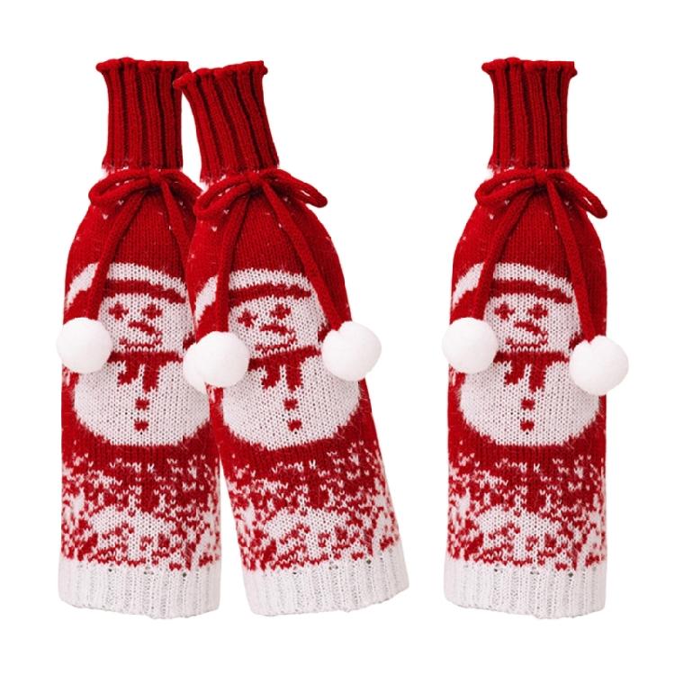 Set of 3 Festival Knitted Wine Bottle Sleeves With Gradual Color Featuring Santa, Snowmans, and Reindeers Wine Bottle Cover