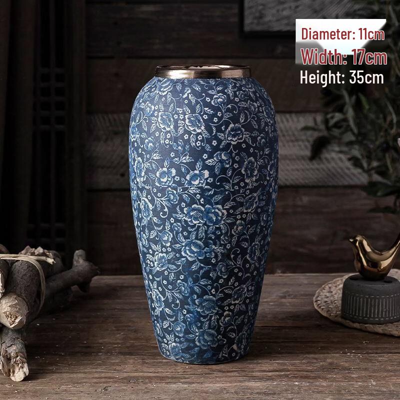 Ретро набор керамических ваз сине-белого цвета с золотым ободком (2 шт.)