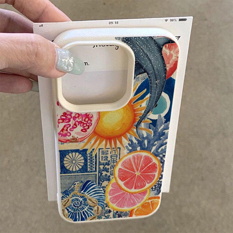 Custodia per telefono con motivo Oceano Arancione, adatta per telefoni serie iPhone 17, 16, 15, Plus, Pro, Max - ideale per l'uso come regalo