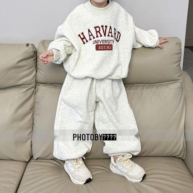 Dětská zimní fleecová mikina a kalhoty - Jednoduchý nápis, ležérní a volný střih