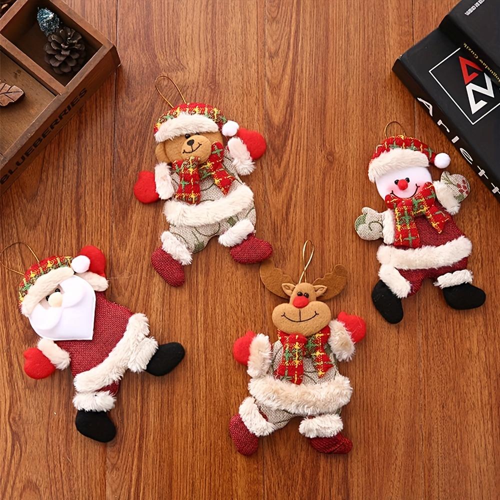 4pcs Christmas Tree Ornament Set Santa, Snowman, Reindeer, Bear Designs Festive Hanging Decorations for Holiday Party,Polyester,Holiday Pendant Decor