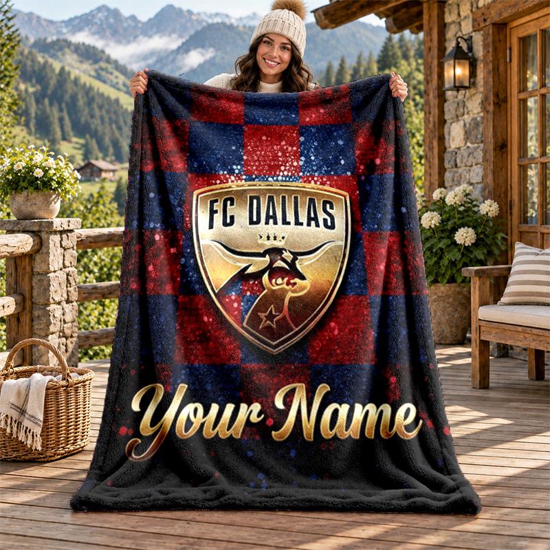 FC Dallas Custom Name Flannel Blanket Personalized Soft Warm Plush Throw Blanket Customized Gift for Family Friends