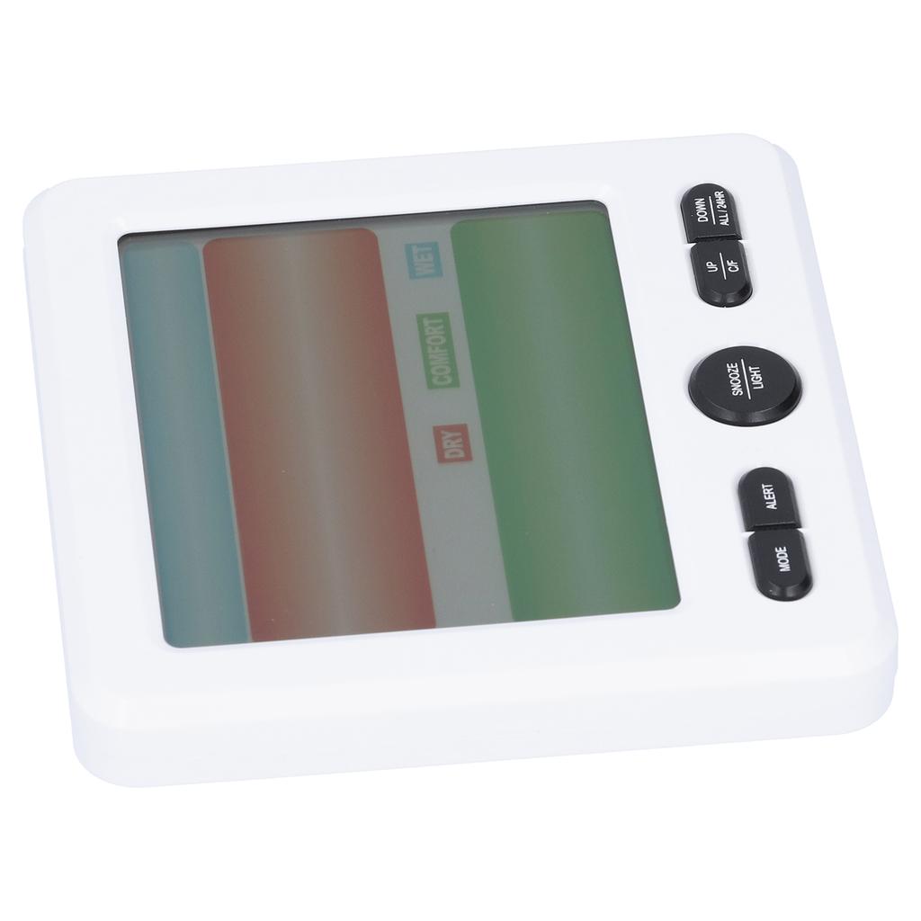 LCD Electronic Alarm Clock Temperature Humidity Monitoring Alarm for Indoor Home UseWhite
