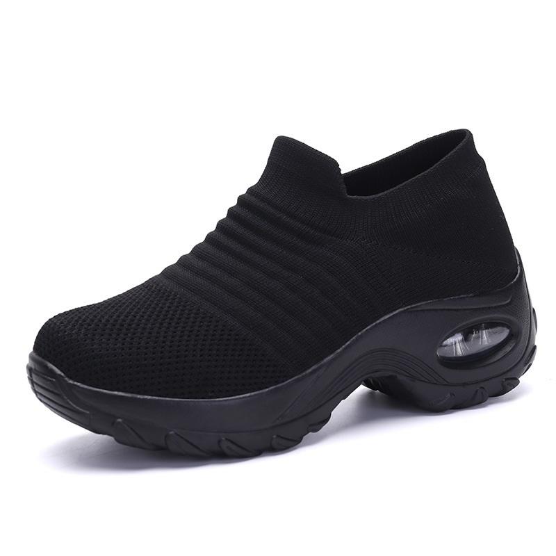 

Flyknit Foot Cushion Walking Shoes Women s Soft Sole Shock-absorbing Breathable Sports Shoes Large Size Comfortable Casual Mom Shoes 35 чёрный