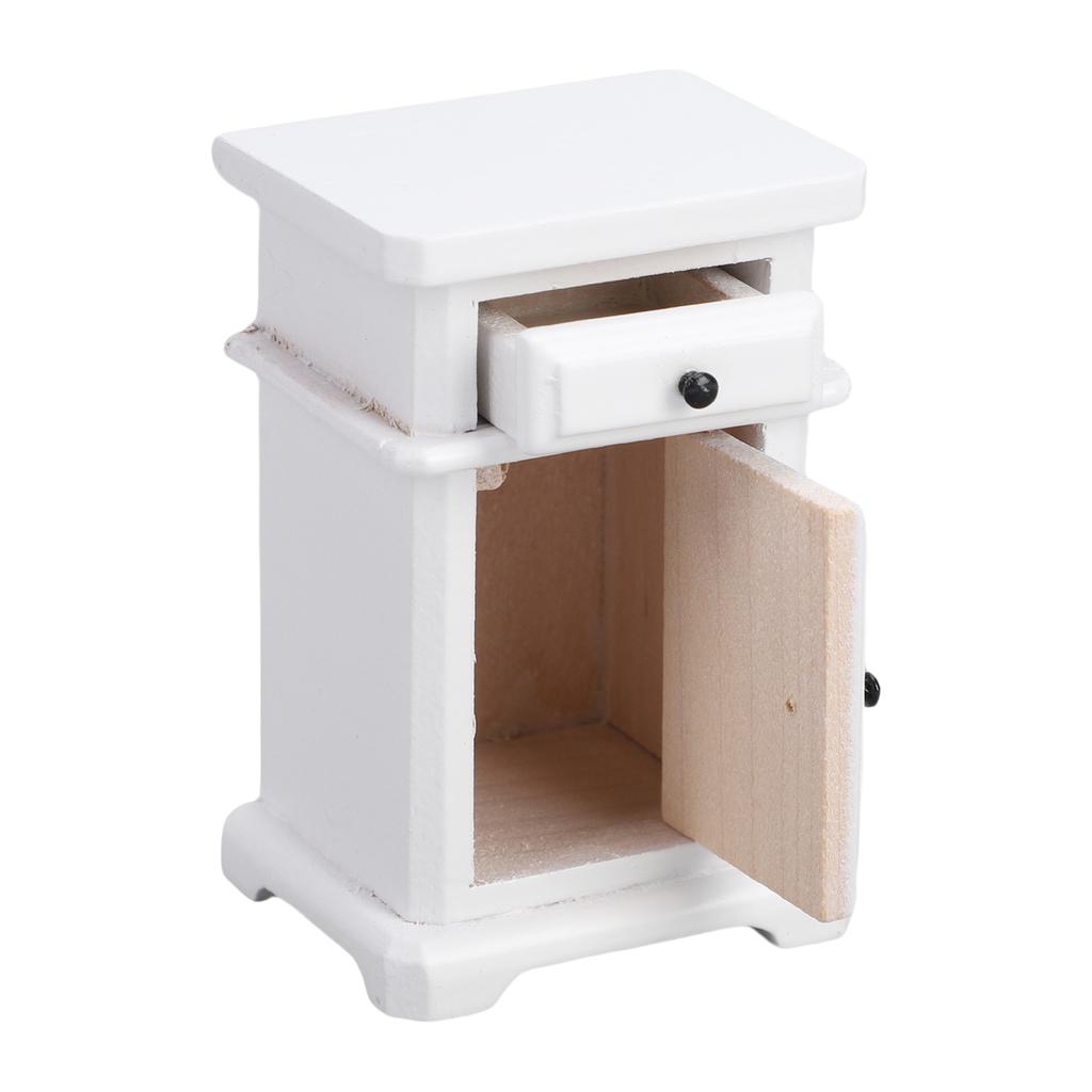 1:12 Scale Miniature Bedside Cabinet Birch Wood Furniture Nightstand with Drawer for Bedroom