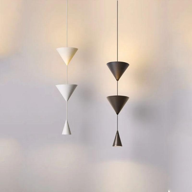 Led Pendant Lamp Bedside Chandelier Cone Long Modern Bedroom Conical Creative Hanging Spotlights White Black  For Home Room