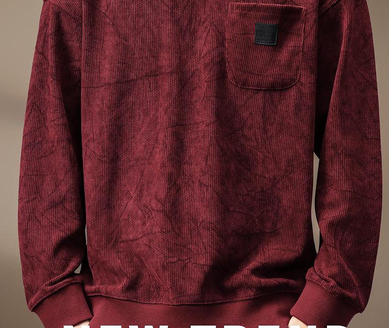 Men's Heavyweight Wool Hoodie - Spring/Autumn Round Neck, Loose Long Sleeve T-shirt, Printed Casual Base Layer